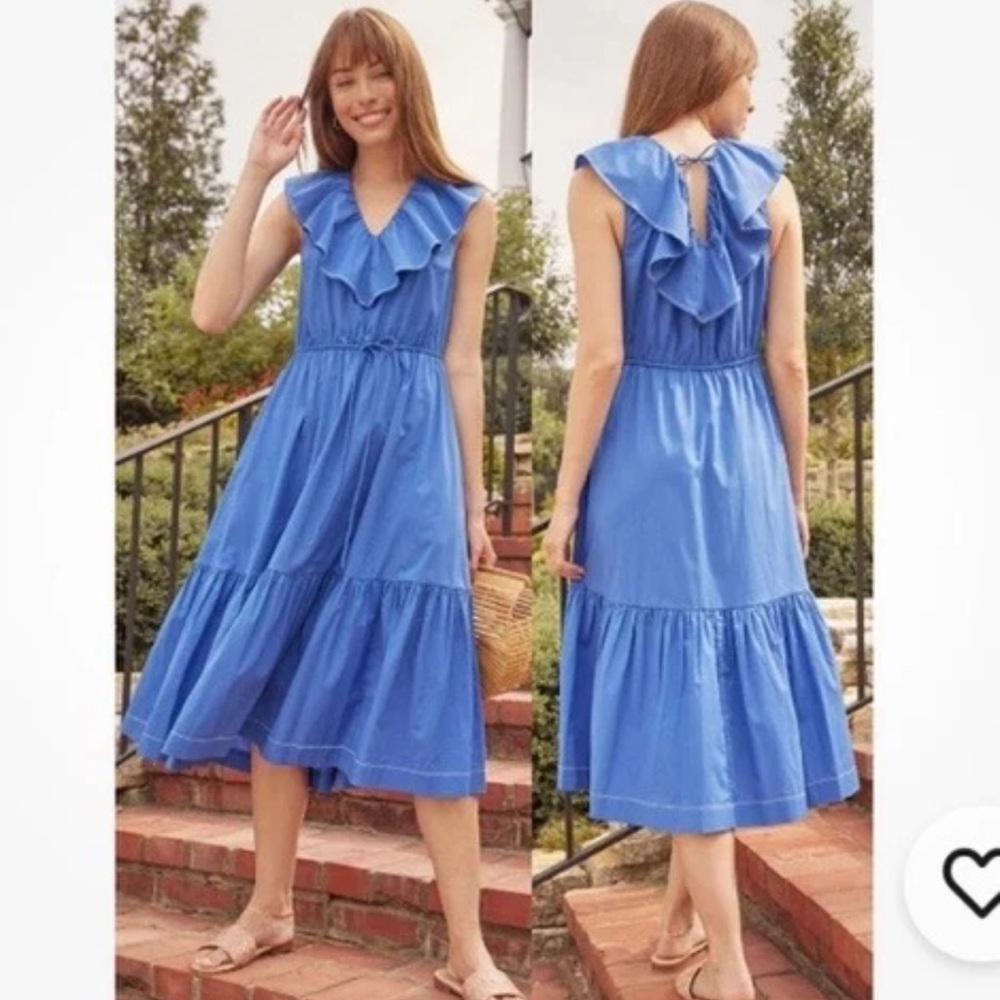 Summersalt Coastal Poplin Ruffle Neck Midi/Maxi Dress Blue